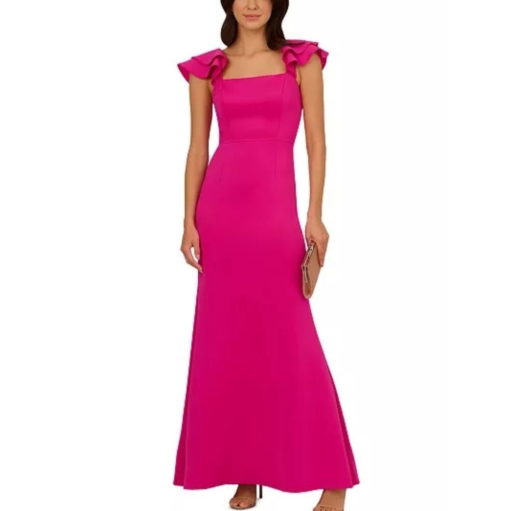 NWT Adrianna Papell Fuschia Square-Neck Scuba Mermaid Gown Size 10